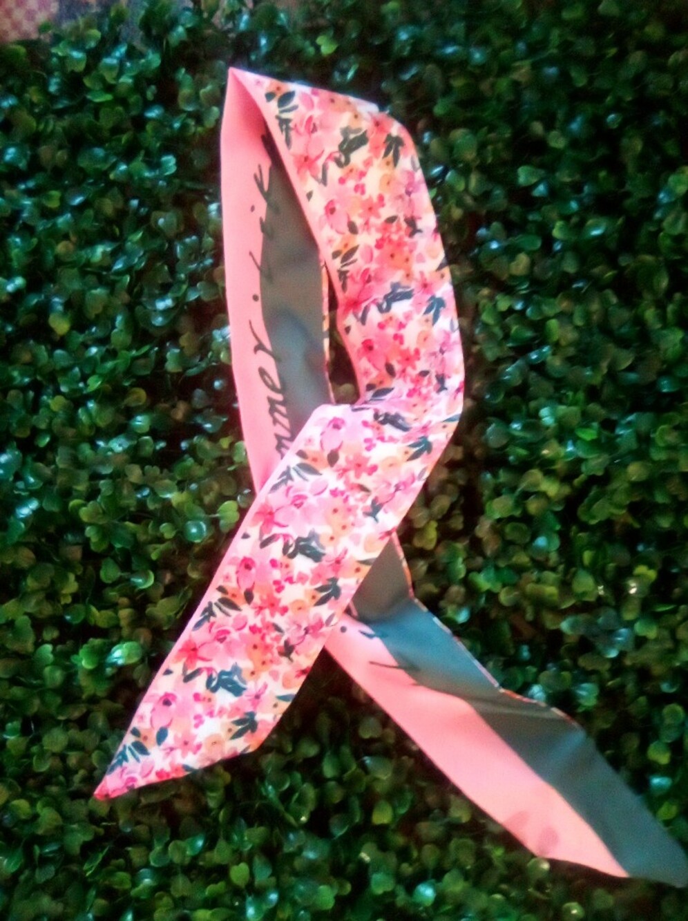 Floral Pink Ribbon Twilly Scarf  - Women's Accessory